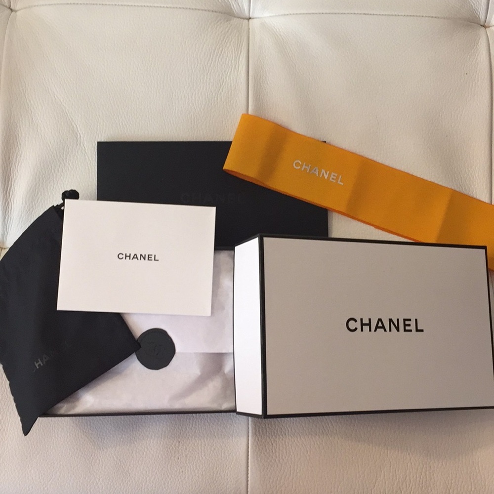 Chanel Gift Box w/ Yellow Ribbon, Card, Pouch